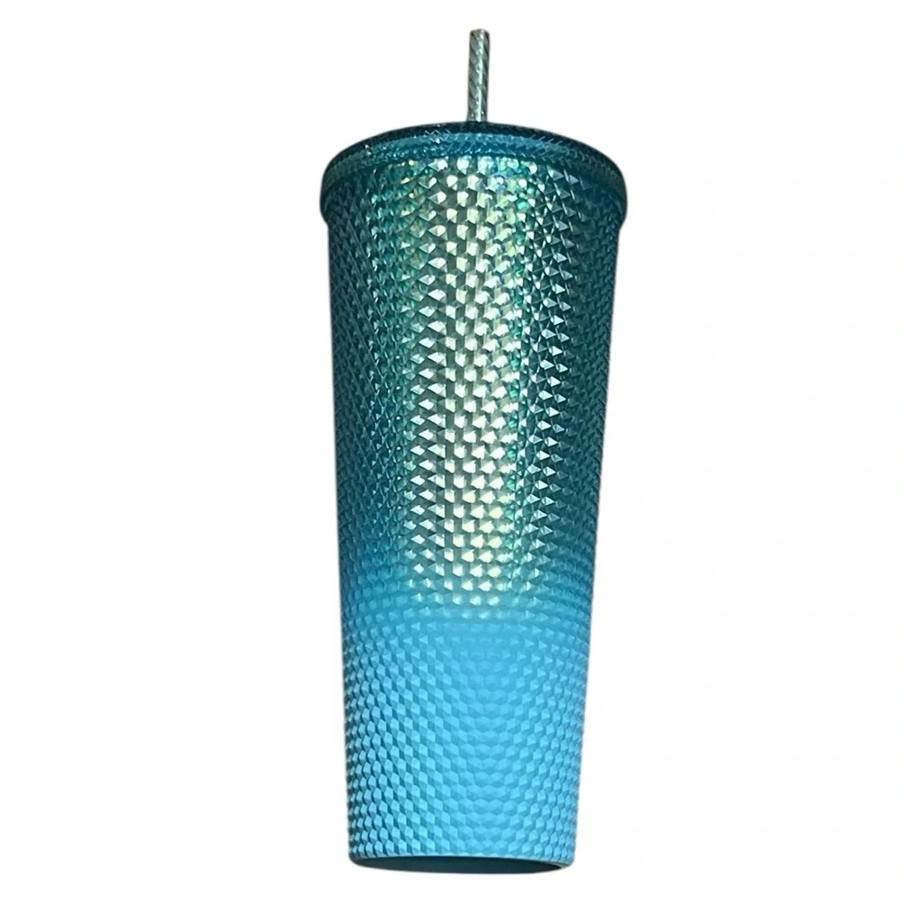 Starbucks Cold Beverage Blue Ombré Textured Jewel Sparkle Tumbler w/Straw 24 oz